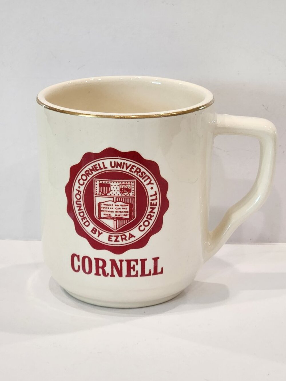 Cornell University Red & White Coffee Mug Seal Big Red Ivy League Gold Rim Vtg